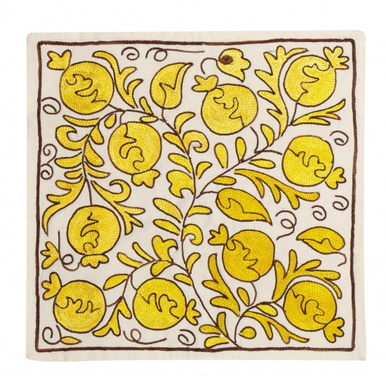 Decorative Silk Hand Embroidered Suzani Cushion Cover from Uzbekistan. 19" x 19" (46 x 46 cm)