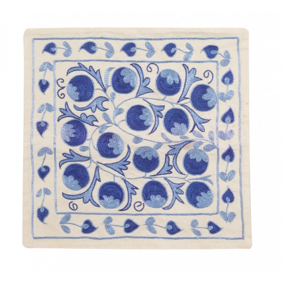 Elegant New Silk Hand Embroidered Suzani Cushion Cover from Uzbekistan. 19" x 19" (46 x 46 cm)
