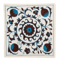 Uzbek Silk Embroidery Suzani Cushion Cover. Decorative Lace Pillow Cover. 19" x 19" (46 x 46 cm)