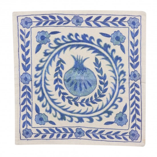 Hand Embroidered Silk, Cotton and Linen Cushion Cover From Uzbekistan. Decorative Suzani Textile. 19" x 19" (46 x 46 cm)