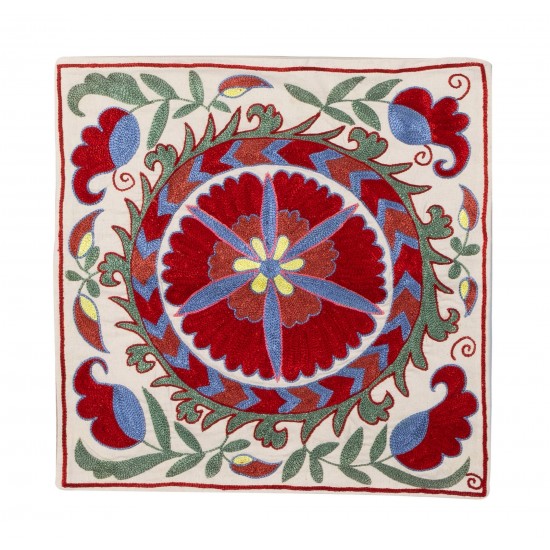 Hand Embroidery Suzani Cushion Cover, Decorative Central Asian / Uzbek Throw Pillow Cover. 19" x 19" (46 x 46 cm)