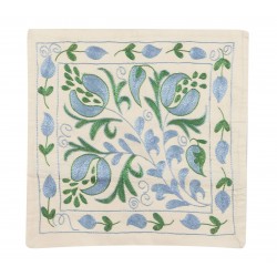 Authentic Hand Embroidered Silk, Cotton and Linen Cushion Cover From Uzbekistan. 19" x 19" (46 x 46 cm)
