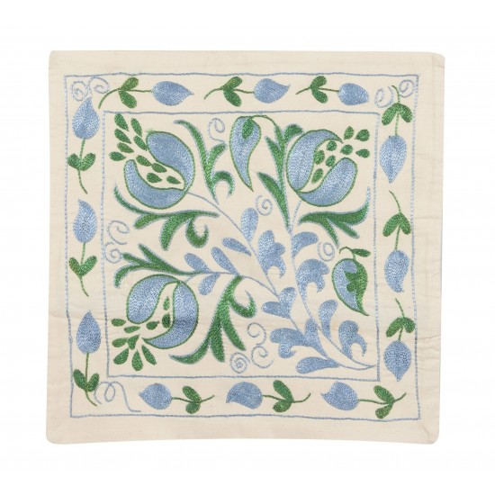 Authentic Hand Embroidered Silk, Cotton and Linen Cushion Cover From Uzbekistan. 19" x 19" (46 x 46 cm)