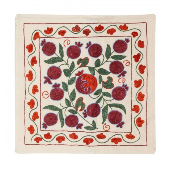 Brand New Authentic Silk Embroidery Suzani Cushion Cover from Uzbekistan. 19" x 19" (46 x 46 cm)