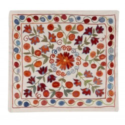 Hand-Made Uzbek Silk Embroidery Suzani Cushion Case. Decorative Lace Pillow Cover. 19" x 19" (46 x 46 cm)