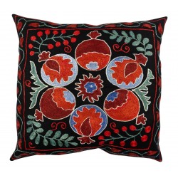 Decorative Handmade Central Asian Suzani Cushion Cover, Silk Embroidery Lace Pillow. 19" x 19" (46 x 46 cm)