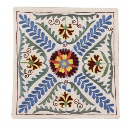 Decorative Silk Embroidered Suzani Cushion Cover from Uzbekistan. 19" x 19" (46 x 46 cm)