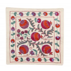 Traditional Silk Silk Embroidery Suzani from Uzbekistan, Handmade Cushion Cover. 19" x 19" (46 x 46 cm)