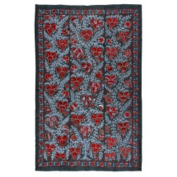 Silk Suzani Wall Hanging from Uzbekistan, Brand-New Hand Embroidered Bed or Table Cover. 4.5 x 7 Ft (135 x 215 cm)