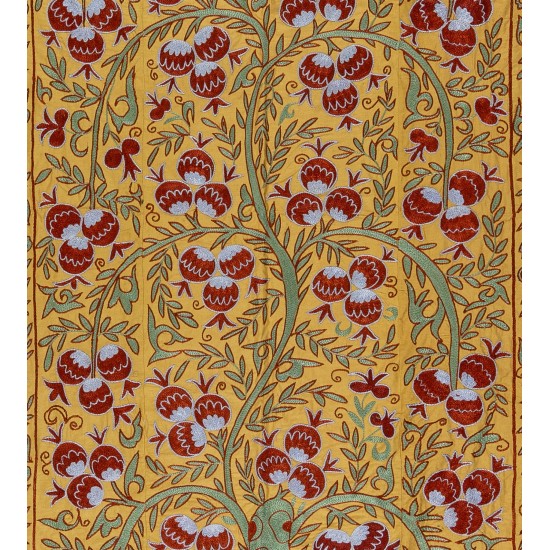 Silk Suzani Wall Hanging from Uzbekistan, Brand-New Hand Embroidered Bed or Table Cover. 4.5 x 6.9 Ft (137 x 210 cm)