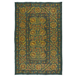 Silk Suzani Wall Hanging from Uzbekistan, Brand-New Hand Embroidered Bed or Table Cover. 4.6 x 6.9 Ft (140 x 210 cm)