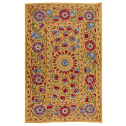 Decorative Silk Suzani Textille. Brand New Uzbek Embroidery Wall Hanging, Bed or Table Cover. 4.6 x 7 Ft (140 x 215 cm)