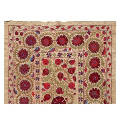 New Silk Embroidery Suzani Textille. Traditional Handmade Uzbek Wall Hanging, Bed or Table Cover. 4.7 x 7 Ft (143 x 213 cm)
