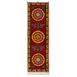 Silk Hand Embroidered Table Runner, Vintage Suzani Wall Hanging from Uzbekistan. 2.3 x 7.4 Ft (70 x 225 cm)
