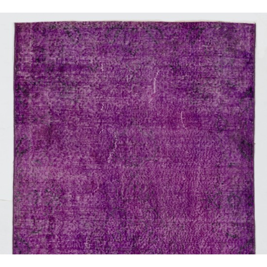 Purple Overdyed Accent Rug, Mid-Century Handmade Central Anatolian Carpet. 3.9 x 7.3 Ft (116 x 220 cm)