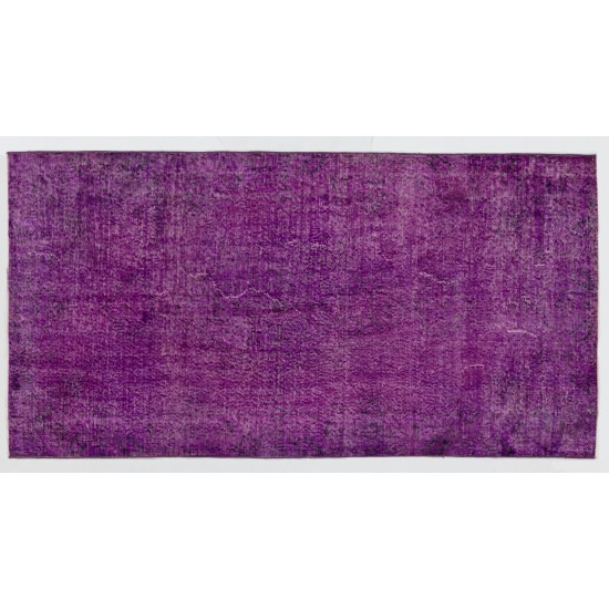 Purple Overdyed Accent Rug, Mid-Century Handmade Central Anatolian Carpet. 3.9 x 7.3 Ft (116 x 220 cm)