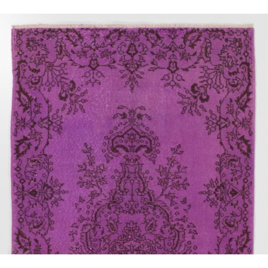 Purple Overdyed Accent Rug, Mid-Century Handmade Central Anatolian Carpet. 3.9 x 7 Ft (117 x 214 cm)