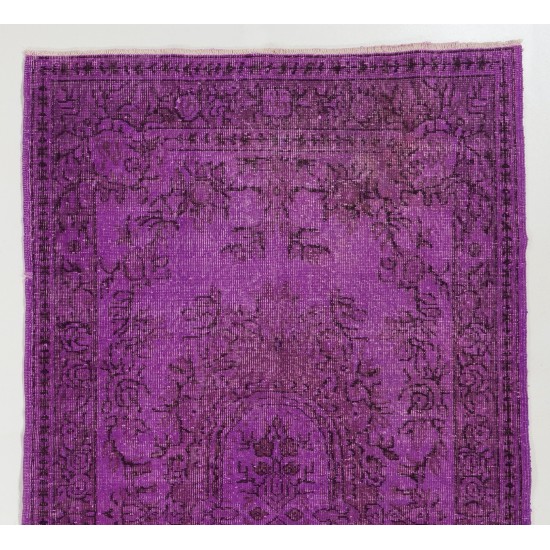 Purple Overdyed Accent Rug, Mid-Century Handmade Central Anatolian Carpet. 3.9 x 7.3 Ft (118 x 220 cm)