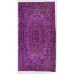 Purple Overdyed Accent Rug, Mid-Century Handmade Central Anatolian Carpet. 3.9 x 7.3 Ft (118 x 220 cm)