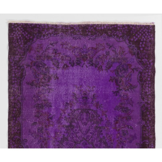 Purple Overdyed Accent Rug, Mid-Century Handmade Central Anatolian Carpet. 4 x 6.8 Ft (121 x 205 cm)