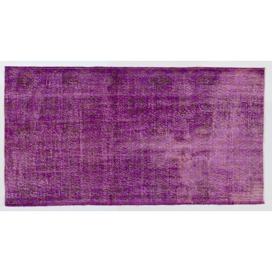 Purple Overdyed Accent Rug, Mid-Century Handmade Central Anatolian Carpet. 4 x 7.5 Ft (122 x 227 cm)