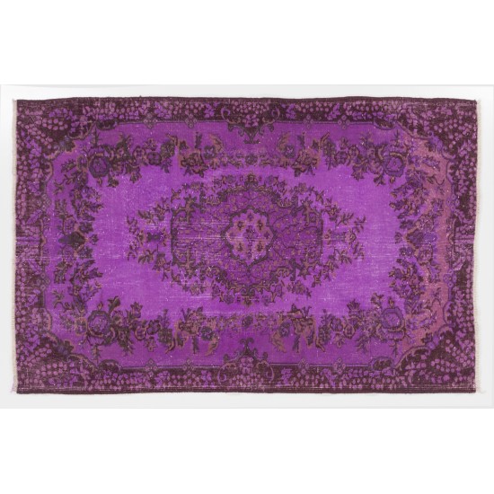 Purple Overdyed Accent Rug, Mid-Century Handmade Central Anatolian Carpet. 4.2 x 6.6 Ft (128 x 199 cm)