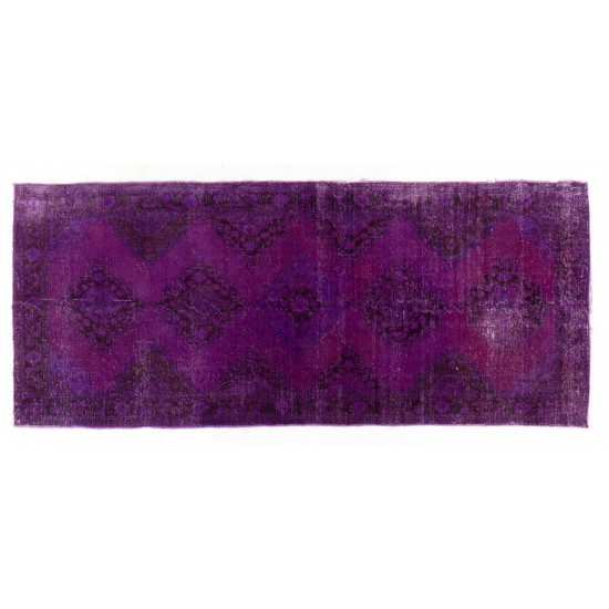 Purple Overdyed Runner Rug, Mid-Century Handmade Central Anatolian Corridor Carpet. 4.8 x 11.9 Ft (145 x 360 cm)