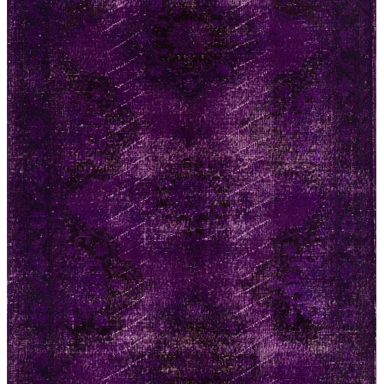 Purple Overdyed Runner Rug, Mid-Century Handmade Central Anatolian Corridor Carpet. 4.9 x 11.7 Ft (148 x 354 cm)