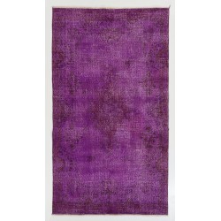 Purple Overdyed Area Rug, Mid-Century Handmade Central Anatolian Carpet. 5 x 8.7 Ft (150 x 264 cm)