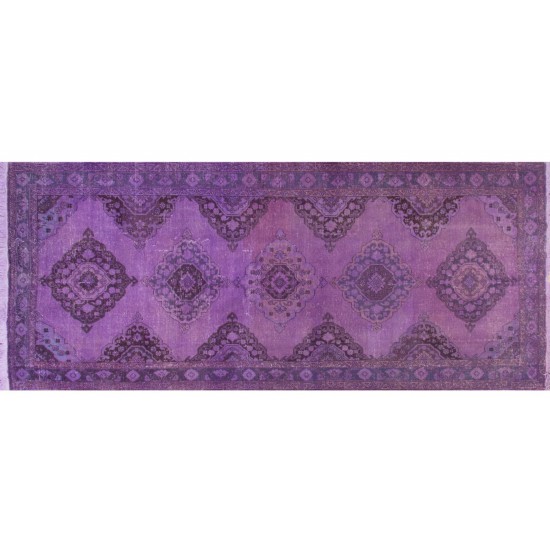Purple Overdyed Runner Rug, Mid-Century Handmade Central Anatolian Corridor Carpet. 5 x 12.7 Ft (150 x 387 cm)