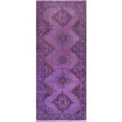 Purple Overdyed Runner Rug, Mid-Century Handmade Central Anatolian Corridor Carpet. 5 x 12.7 Ft (150 x 387 cm)