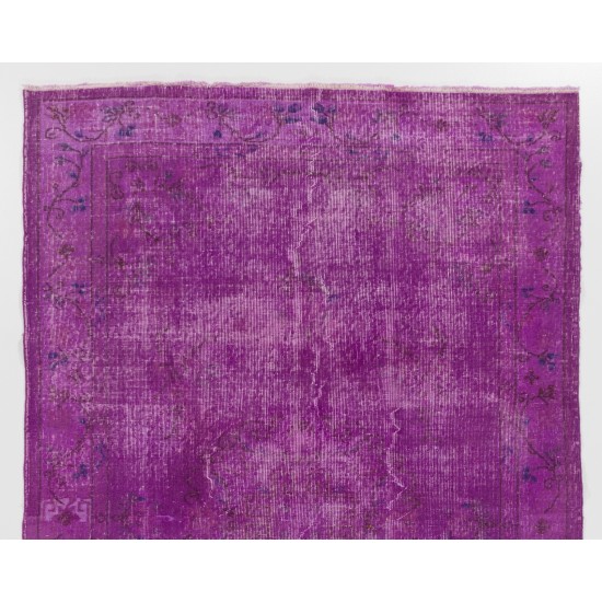 Purple Overdyed Rug with Art Deco Chinese Design, Mid-Century Handmade Central Anatolian Carpet. 5.6 x 9 Ft (168 x 274 cm)