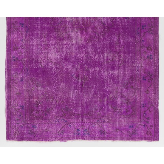 Purple Overdyed Rug with Art Deco Chinese Design, Mid-Century Handmade Central Anatolian Carpet. 5.6 x 9 Ft (168 x 274 cm)