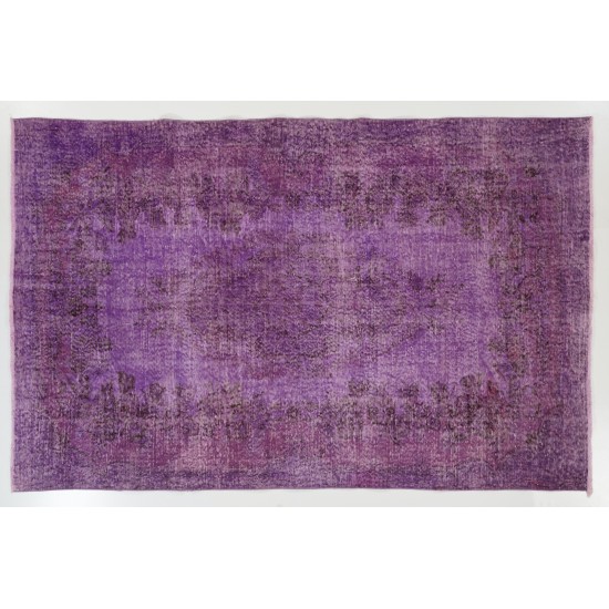 Purple Overdyed Rug, Mid-Century Handmade Central Anatolian Carpet. 6.2 x 9.4 Ft (186 x 286 cm)