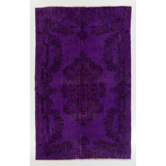 Purple Overdyed Area Rug, Mid-Century Handmade Central Anatolian Carpet. 6.3 x 9.6 Ft (190 x 290 cm)