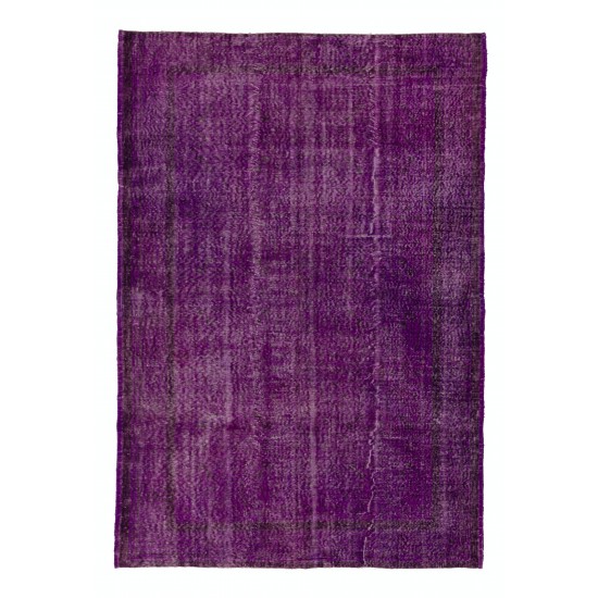 Purple Overdyed Area Rug, Mid-Century Handmade Central Anatolian Carpet. 6.4 x 9.3 Ft (193 x 282 cm)