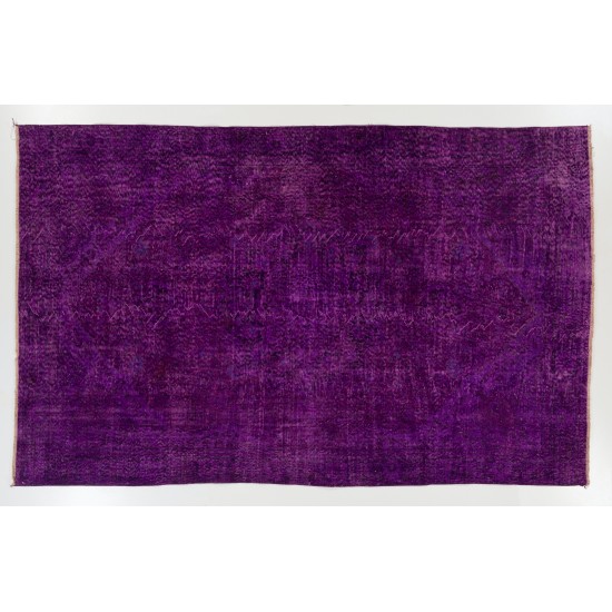 Contemporary Purple Overdyed Area Rug, Mid-Century Handmade Central Anatolian Carpet. 6.4 x 10.3 Ft (195 x 311 cm)
