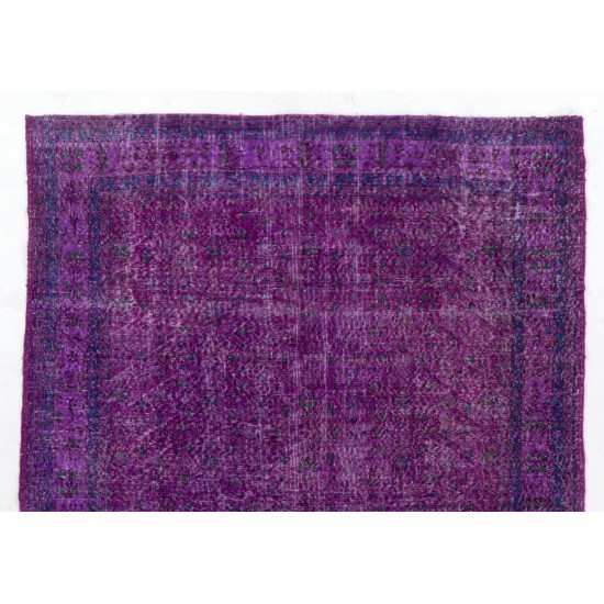 Distressed Purple Overdyed Area Rug, Mid-Century Handmade Central Anatolian Carpet. 6.6 x 9.5 Ft (200 x 288 cm)