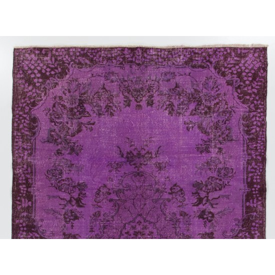 Modern Purple Overdyed Area Rug, Mid-Century Handmade Central Anatolian Carpet. 6.6 x 10.2 Ft (200 x 308 cm)