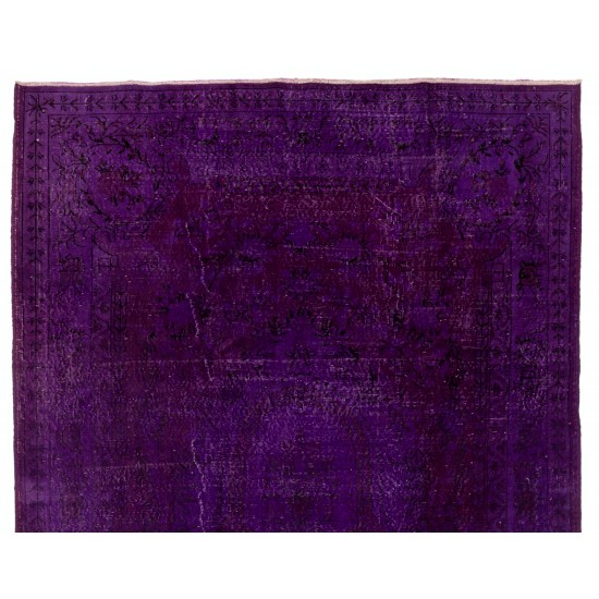 Dark Purple Overdyed Area Rug, Mid-Century Handmade Central Anatolian Carpet. 6.8 x 9.9 Ft (206 x 300 cm)