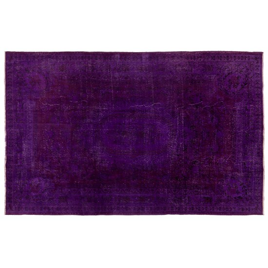 Dark Purple Overdyed Area Rug, Mid-Century Handmade Central Anatolian Carpet. 6.8 x 9.9 Ft (206 x 300 cm)