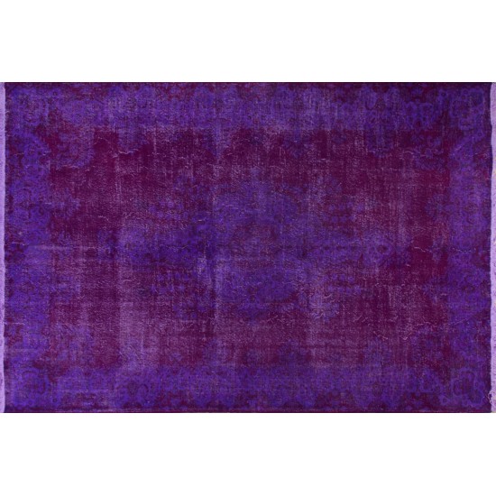 One of a kind Purple Overdyed Area Rug, Large Vintage Handmade Carpet from Turkey. 6.9 x 10.2 Ft (210 x 310 cm)