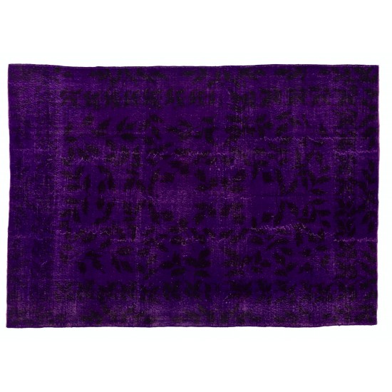 One of a kind Dark Purple Overdyed Area Rug, Mid-Century Handmade Central Anatolian Carpet. 7 x 10 Ft (213 x 305 cm)