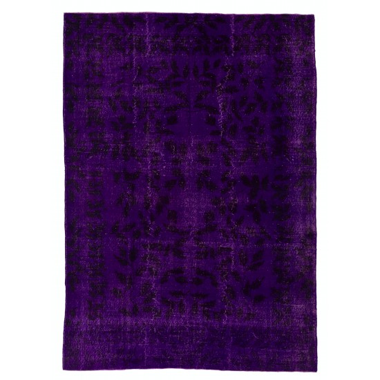 One of a kind Dark Purple Overdyed Area Rug, Mid-Century Handmade Central Anatolian Carpet. 7 x 10 Ft (213 x 305 cm)