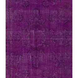 One of a kind Purple Overdyed Area Rug with Floral Garden Design, Large Vintage Handmade Carpet from Turkey. 7.5 x 10.6 Ft (227 x 323 cm)