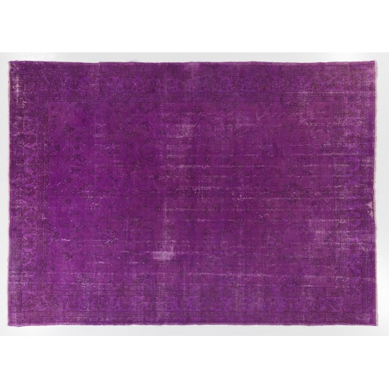 One of a kind Purple Overdyed Area Rug, Distressed Vintage Handmade Carpet from Turkey. 8.3 x 11.4 Ft (250 x 345 cm)