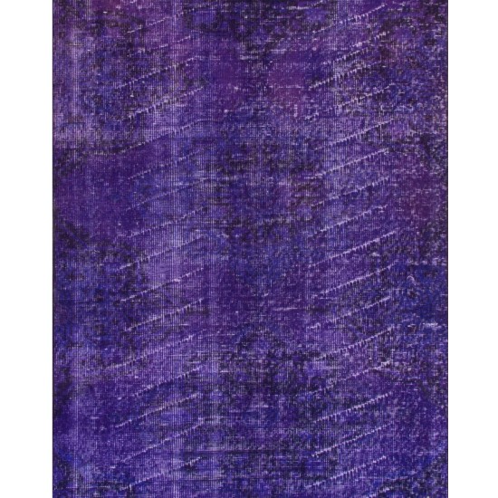 Purple Overdyed Runner Rug, Mid-Century Handmade Central Anatolian Corridor Carpet. 3.2 x 12.4 Ft (95 x 375 cm)