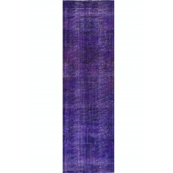 Purple Overdyed Runner Rug, Mid-Century Handmade Central Anatolian Corridor Carpet. 3.2 x 12.4 Ft (95 x 375 cm)
