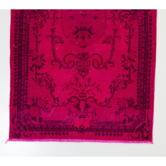 Pink Overdyed Vintage Handmade Anatolian Accent Rug for Contempoarary Interiors. 3.7 x 6.7 Ft (111 x 202 cm)