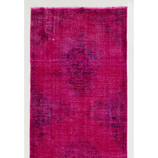 Pink Overdyed Runner Rug, Vintage Handmade Corridor Carpet from Turkey. 3.8 x 11.4 Ft (115 x 345 cm)